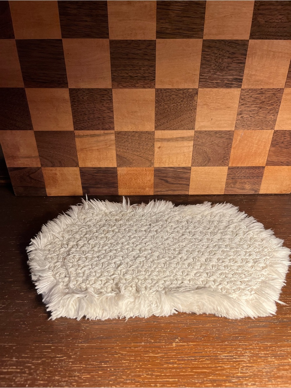 Vintage Handmade Crocheted Fringed Thick Doily A1063, some snags